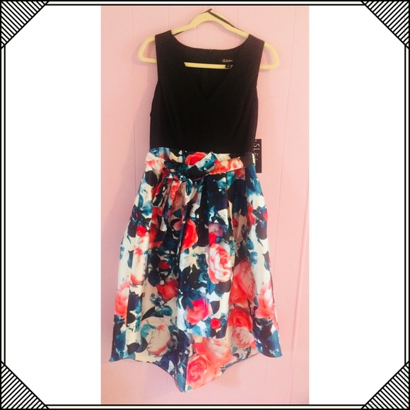S.L. Fashions Dresses & Skirts - Hi-Low black floral S. L. Fashions dress